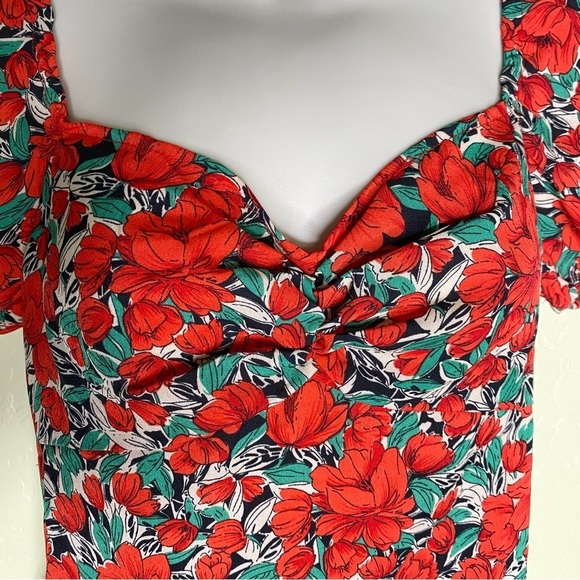 Floral Print Red and Green Puff Sleeve Blouse Top Size Small S - Picture 3 of 16
